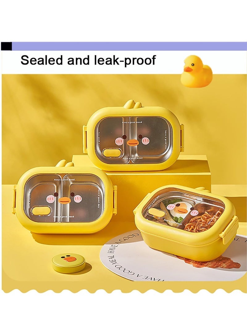 HaHaHai Creative Lunch Box, Children'S Portable Thermal Box,Cute Duck Pattern + Seal + Stainless Steel + Compartment + Leak-Proof, for School/Picnic/Travel, Yellow - Image 3