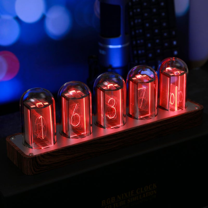 ClocTeck Nixie Tube Clock Walnut Digital Clock Support WiFi Time SYNC Alarm  Timer 1224H Display A Retro Gift for Friends Wood Grain
