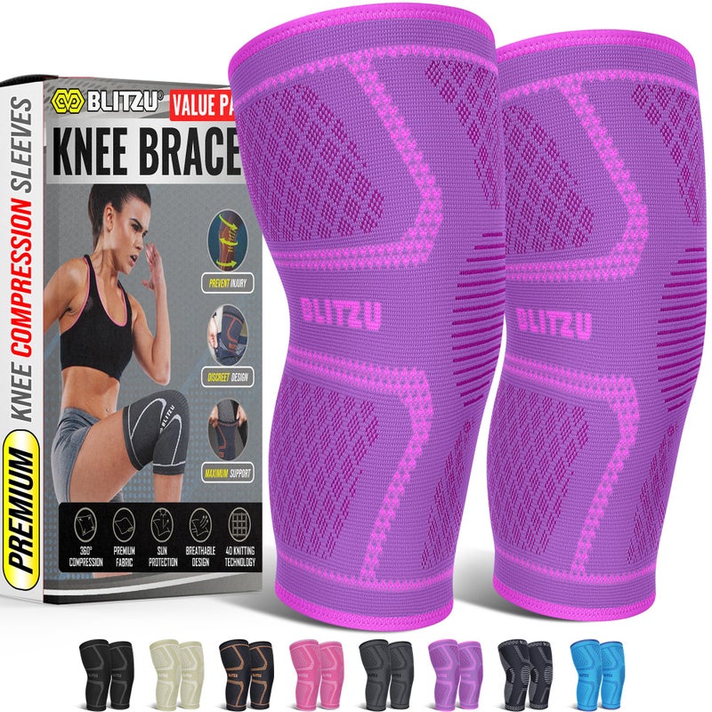 Knee Brace for Meniscus Tear 2 Pack Knee Compression Sleeve for Men and Women Knee Support for Arthritis Swelling Inflammation ACL Pain Relief Running Workout Sports and Recovery Purple L