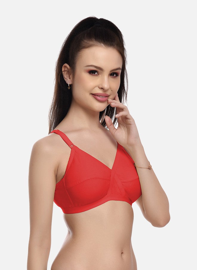 FIMS Red Cotton Blend Everyday Non-Padded Bra - Image 2