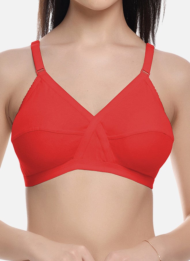 FIMS Red Cotton Blend Everyday Non-Padded Bra - Image 5