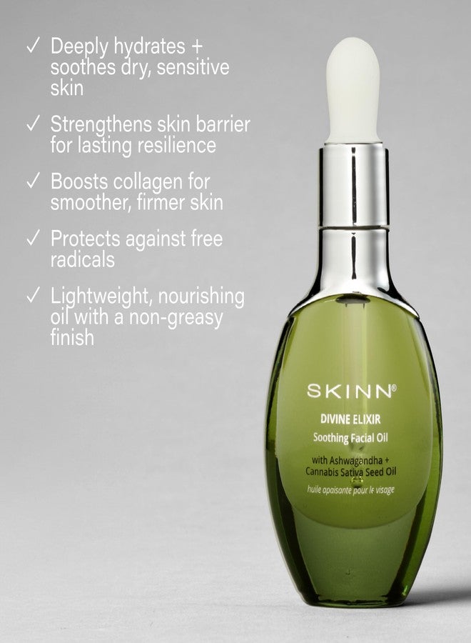 SKINN Anti-Aging Facial Oil with Ayurvedic Blend - Soothing Face Serum for Redness & Sensitive Skin - Calming Moisturizer Nourishes Dry, Mature & Aging Skin - Fast Absorbing + Non-Greasy Formula - Image 3
