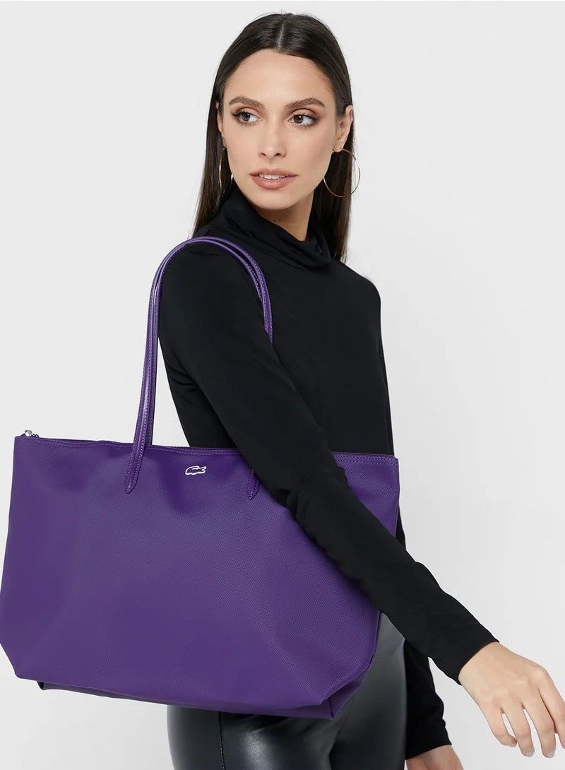 LACOSTE Lacoste Women's L12.12 Concept Fashion Versatile Large Capacity Large Size Zipper Handheld Shoulder Bag Tote Bag Large Purple 35cm * 30cm * 14cm - Image 2