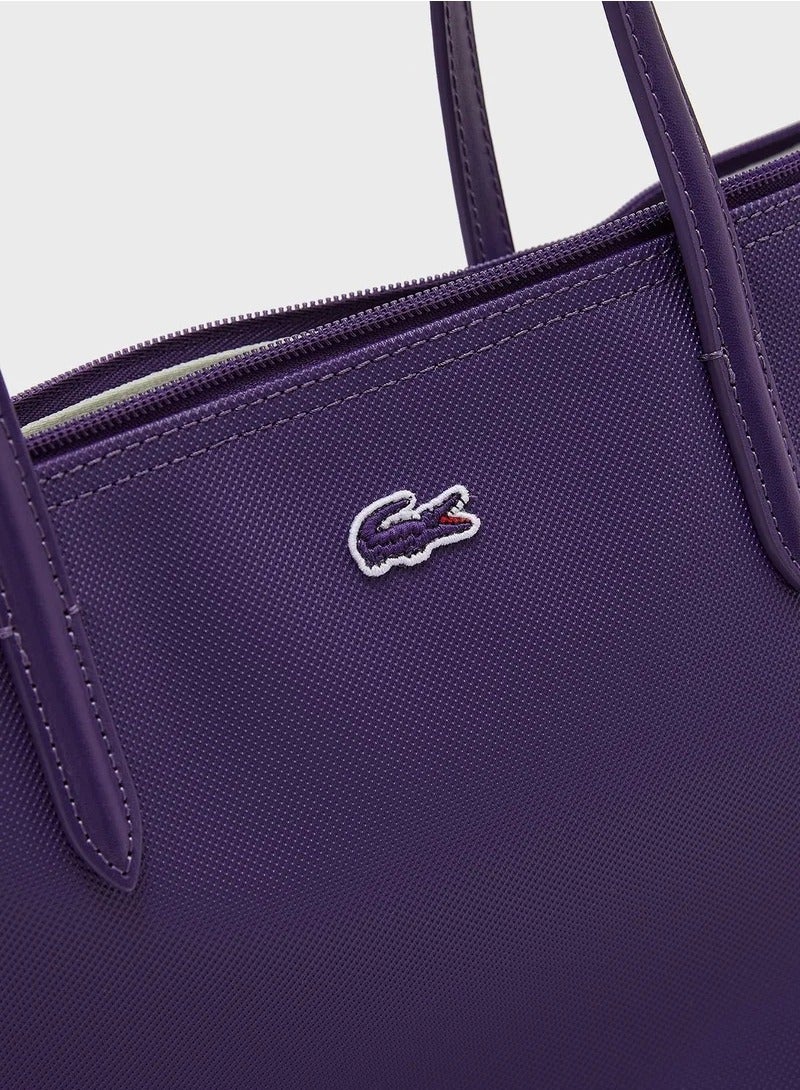 LACOSTE Lacoste Women's L12.12 Concept Fashion Versatile Large Capacity Large Size Zipper Handheld Shoulder Bag Tote Bag Large Purple 35cm * 30cm * 14cm - Image 4