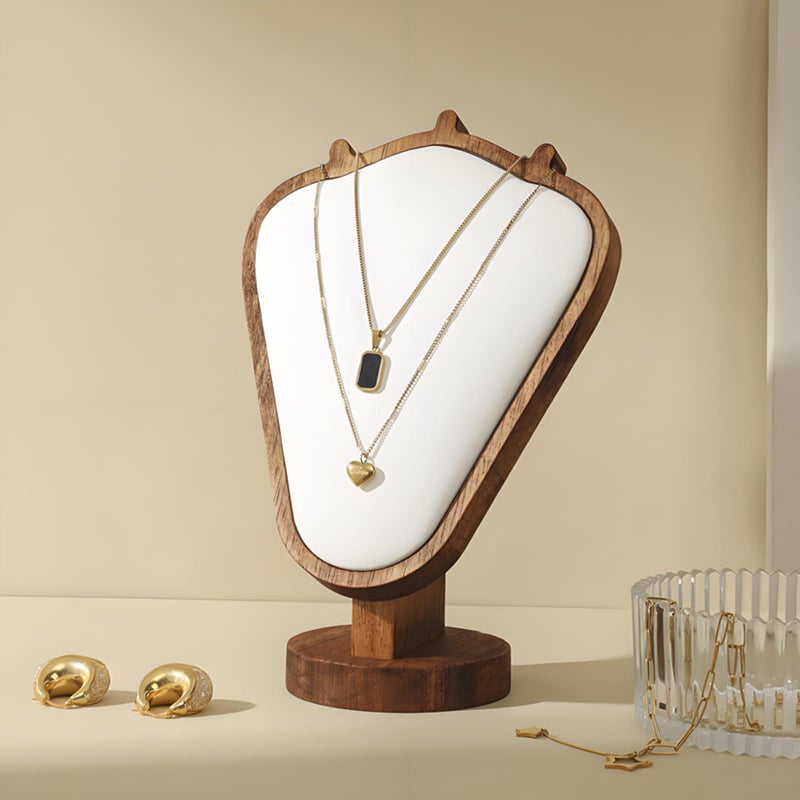 SWTOOL Walnut Color Body Wood Necklace Display Stand with White Leather Soft Mat Necklace Holder Organizer Desktop Stand for Home Store Dresser-3.3"x5.8"x8.4" - Image 3