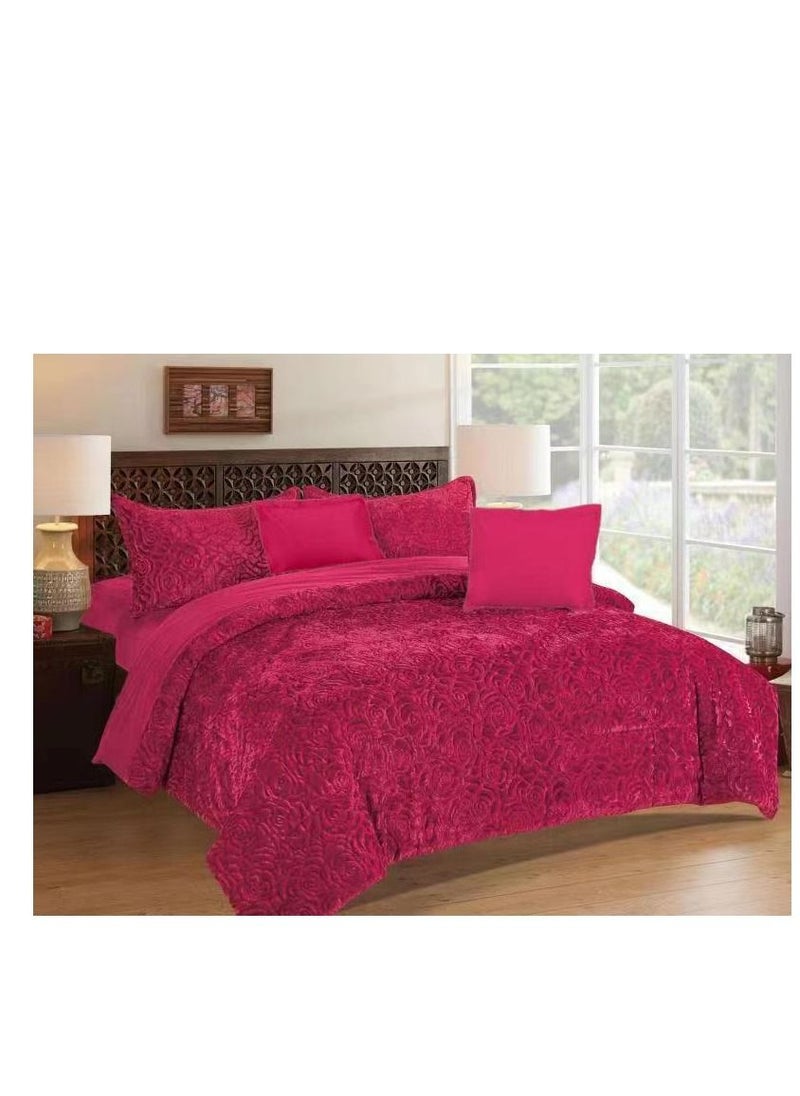 Generic New Season Special Production comforters set velvet Satin Fabric Fiber Filled Duvet Bedspread 6pcs Set-Red 