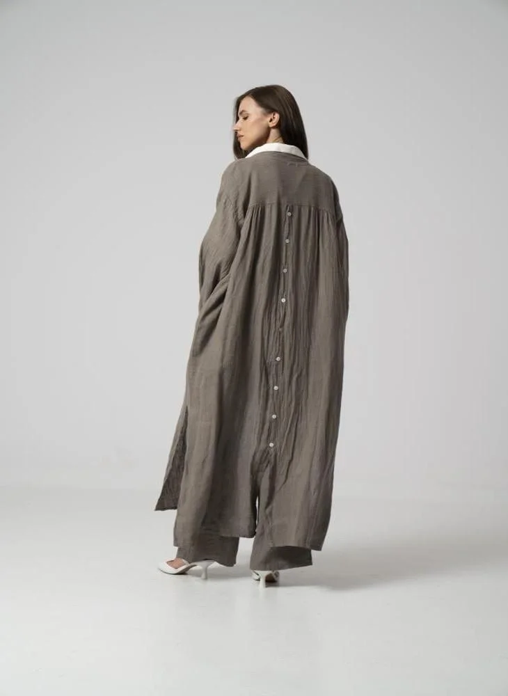 Aila Fashion Light brown linen cardigan with pants 107