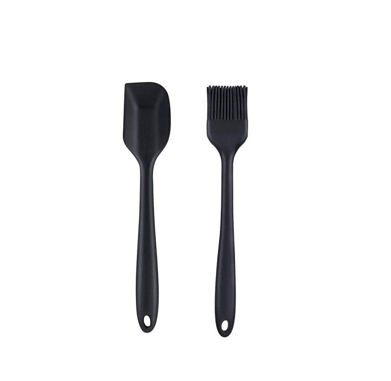 we3 Multi Purpose Heat Resistance Silicone Spatula Turner Non-Stick Silicone Kitchen Tools FDA Approved Piece of 2 Black|Spatula M 20.6cm+Silicone Basting Brush 21cm - Image 1