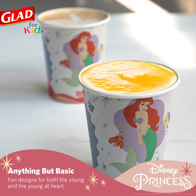 Glad for Kids Disney Princess Disposable Paper Cups for Bathroom Use and Parties, Heavy Duty Soak Proof Paper Cups for Kids, Colorful Princess Designs, 9 Ounce, 24 Count - Image 3