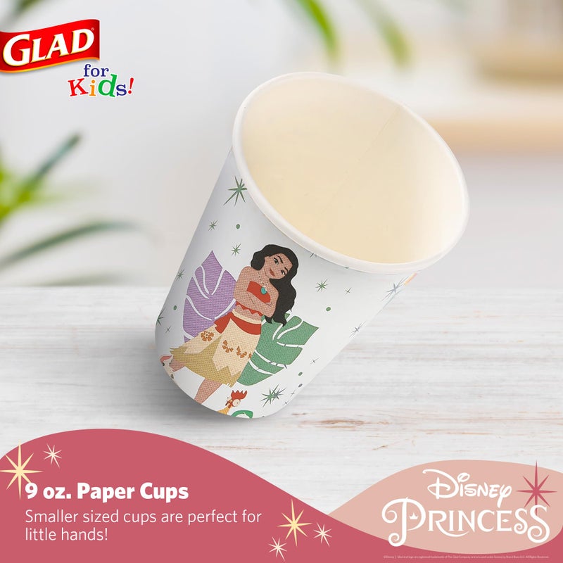 Glad for Kids Disney Princess Disposable Paper Cups for Bathroom Use and Parties, Heavy Duty Soak Proof Paper Cups for Kids, Colorful Princess Designs, 9 Ounce, 24 Count - Image 2