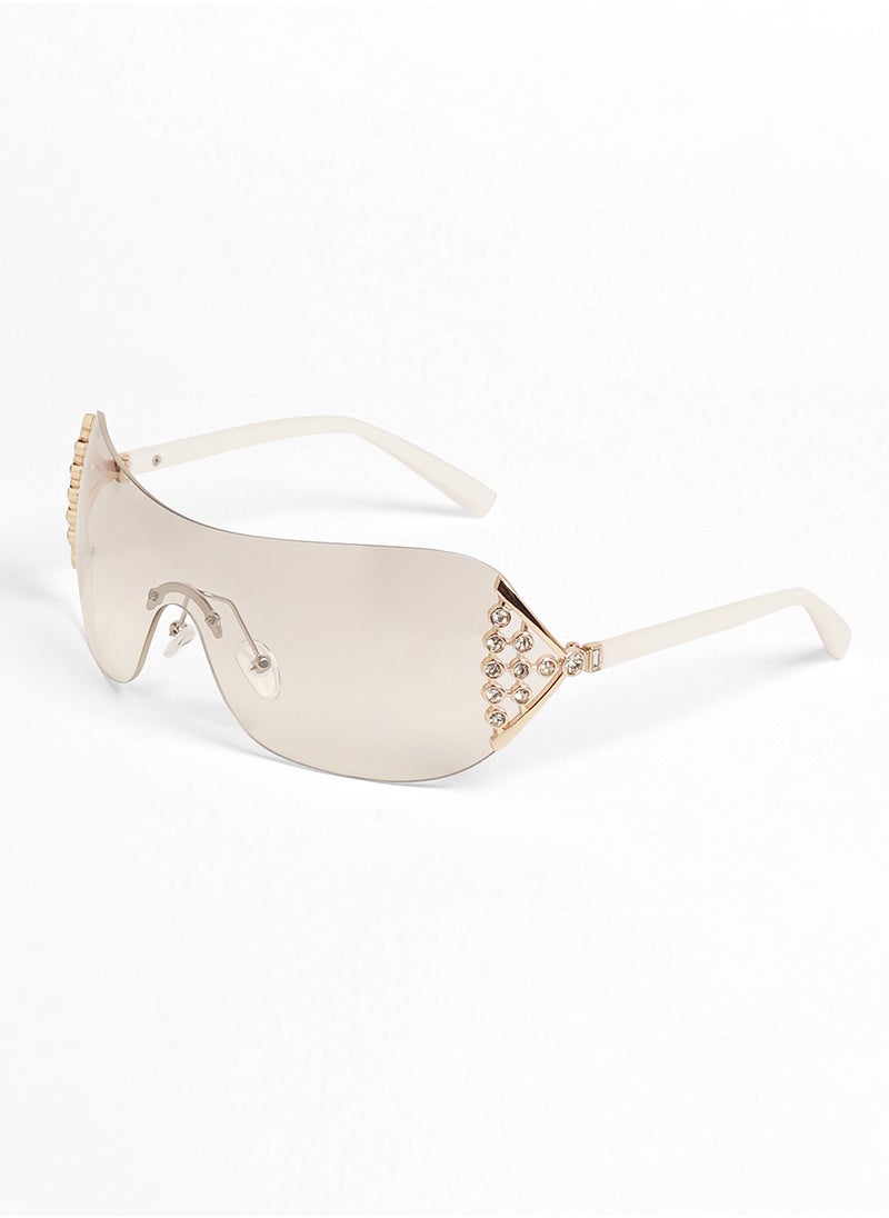 Haute Sauce Haute Sauce Women's The Bling Wrap Sunglasses For Casual Wear | One-Size | Daisy White Polycarbonate Frame | Midnight Black Polarized Lens | Rimless | Eyewear For Woman & Girls  - Image 5