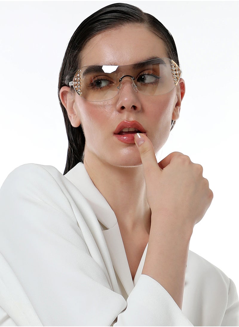 Haute Sauce Haute Sauce Women's The Bling Wrap Sunglasses For Casual Wear | One-Size | Daisy White Polycarbonate Frame | Midnight Black Polarized Lens | Rimless | Eyewear For Woman & Girls  - Image 2
