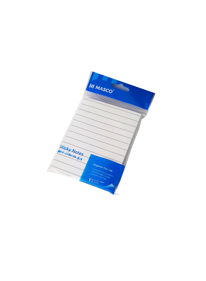 MASCO ملاحظات لاصقة مبطنة باللون الأبيض، عبوة من 12 قطعة