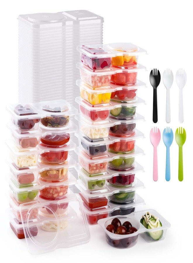 AYAYGD 50PCS Reusable Snack Containers with Lids,2 Compartment Snack Containers with 50 Spoons,Snack Pack Containers for Condiments,fruits and salads - Image 1