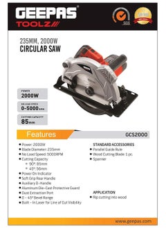 GEEPAS Geepas Circular Saw, 235 mm, Gcs2000  - Image 2
