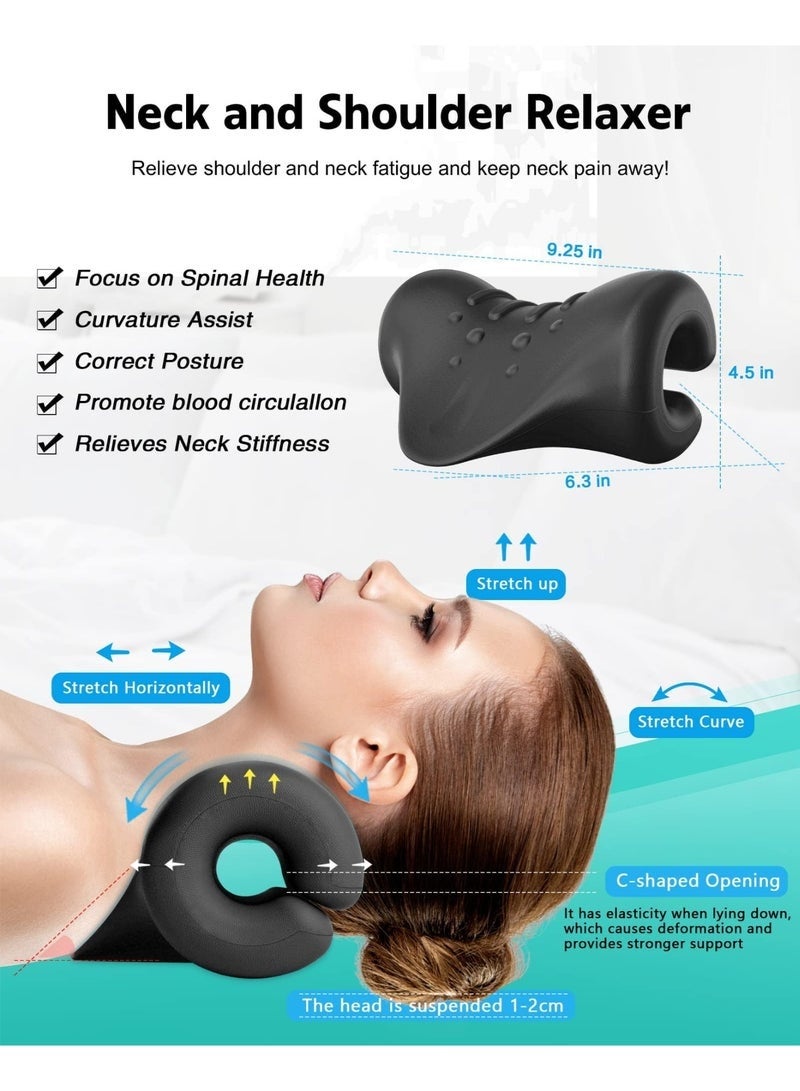 كيلا مُرخي للرقبة والكتف، وسادة تقويمية للرقبة، مُشد للرقبة لتخفيف الألم، مناسب لاسترخاء العضلات وتخفيف آلام المفصل الصدغي الفكي (أسود) - Image 2