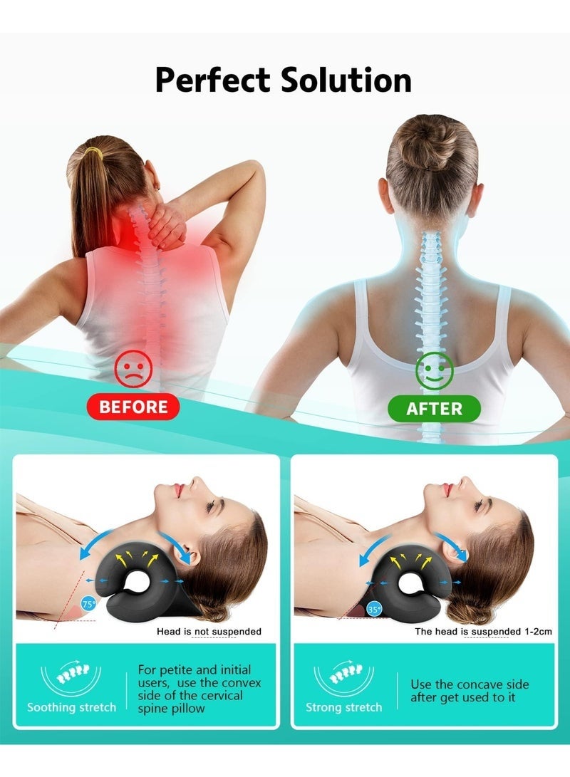 كيلا مُرخي للرقبة والكتف، وسادة تقويمية للرقبة، مُشد للرقبة لتخفيف الألم، مناسب لاسترخاء العضلات وتخفيف آلام المفصل الصدغي الفكي (أسود) - Image 4