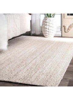 Jute Wool And Cotton White Rectangular Carpet Ultra Soft Area Carpets For Bed Room Living Room And Dining Room Anti-Slip Floor Carpets Easy To Clean Made In Turkey 300X400Cm