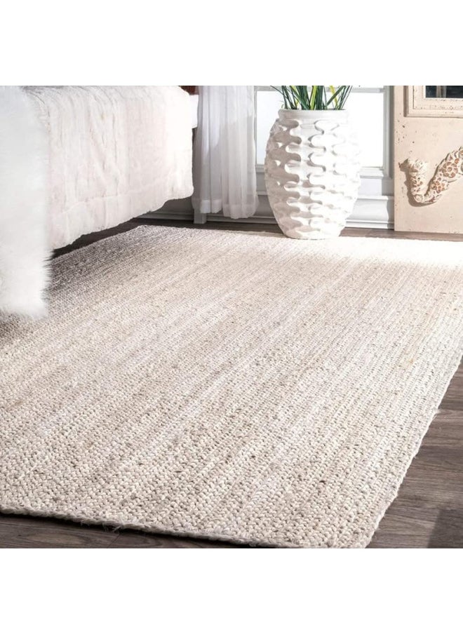 HANDPICKED FURNITURE - Jute Wool And Cotton White Rectangular Carpet Ultra Soft Area Carpets For Bed Room Living Room And Dining Room Anti-Slip Floor Carpets Easy To Clean Made In Turkey 300X400Cm - Image 1
