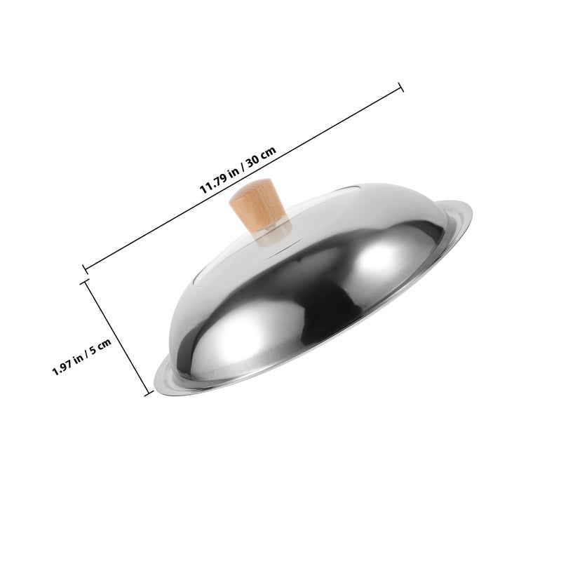 1 Set Stainless Steel Lid Pot Metal Lid Covering Reusable Pot Lid Multipurpose Lid with Wood Handle - Image 2