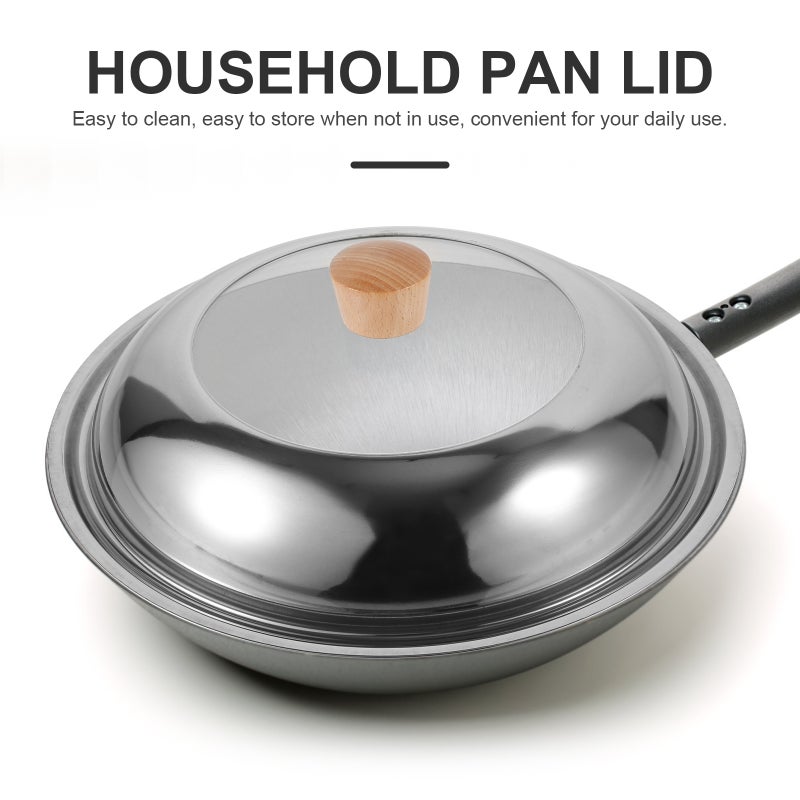 1 Set Stainless Steel Lid Pot Metal Lid Covering Reusable Pot Lid Multipurpose Lid with Wood Handle - Image 3