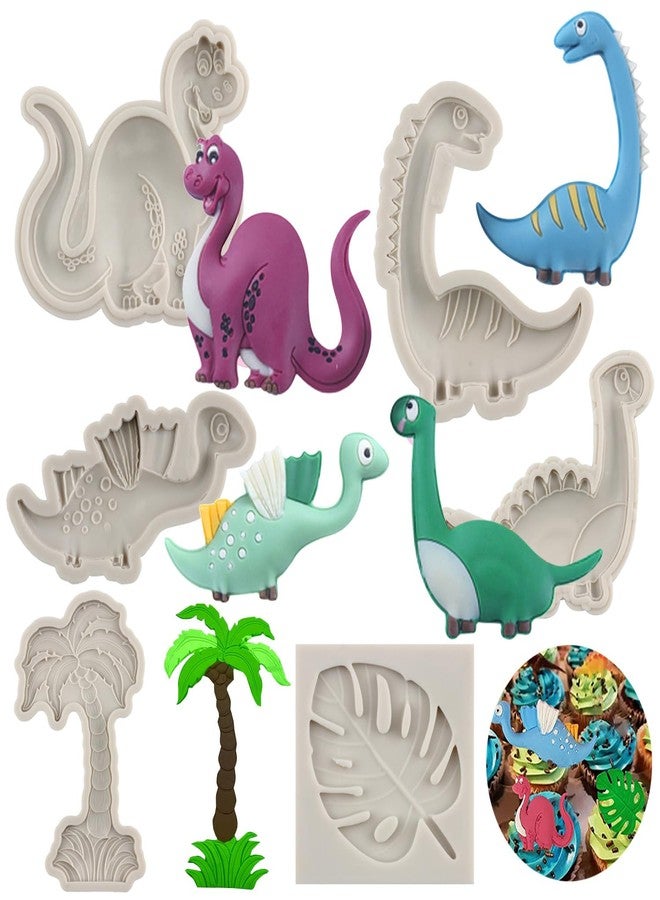 Sijiangmold Dinosaur Fondant Silicone Molds For Dinosaur Cake Decorating Chocolate Candy Cupcake Topper Polymer Clay Set Of 6 - Image 1