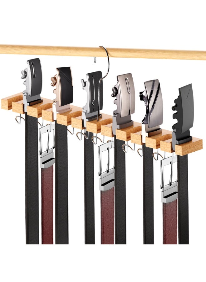 HOMESTAR The wardrobe belt hanger can hold up to 42 belts. It is a 2-in-1 wall-mounted belt storage with 360° rotating hooks, a wooden tie and belt rack, and is used for storing wardrobe accessories. It has a 12+11 storage capacity - Image 1