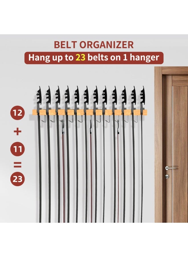 HOMESTAR The wardrobe belt hanger can hold up to 42 belts. It is a 2-in-1 wall-mounted belt storage with 360° rotating hooks, a wooden tie and belt rack, and is used for storing wardrobe accessories. It has a 12+11 storage capacity - Image 3