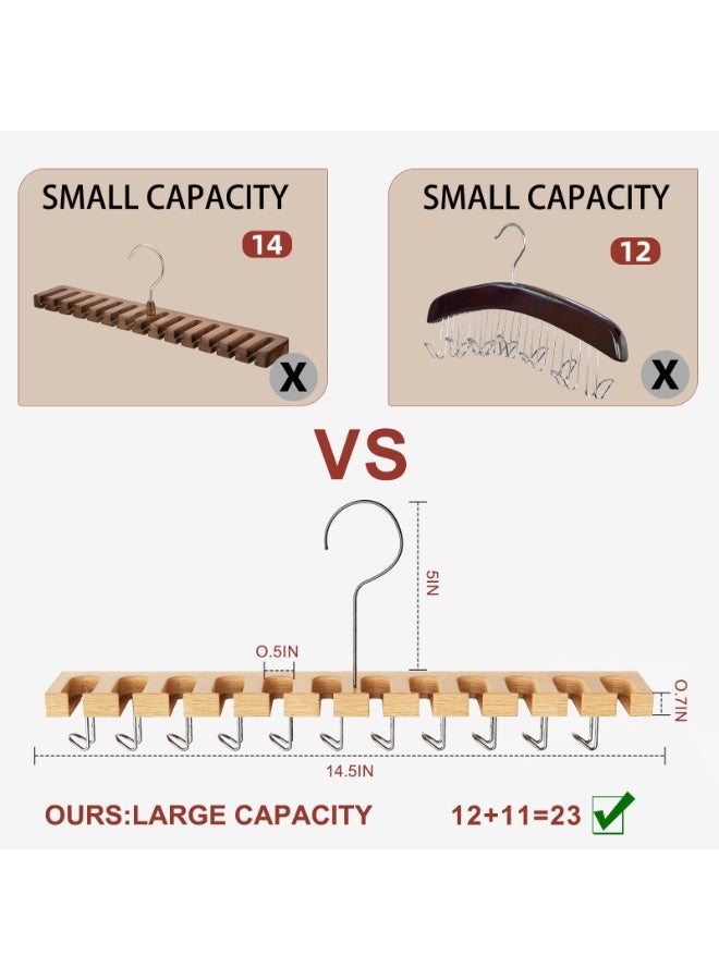HOMESTAR The wardrobe belt hanger can hold up to 42 belts. It is a 2-in-1 wall-mounted belt storage with 360° rotating hooks, a wooden tie and belt rack, and is used for storing wardrobe accessories. It has a 12+11 storage capacity - Image 5