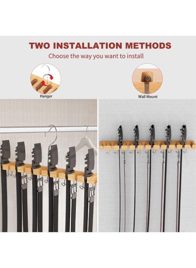HOMESTAR The wardrobe belt hanger can hold up to 42 belts. It is a 2-in-1 wall-mounted belt storage with 360° rotating hooks, a wooden tie and belt rack, and is used for storing wardrobe accessories. It has a 12+11 storage capacity - Image 4