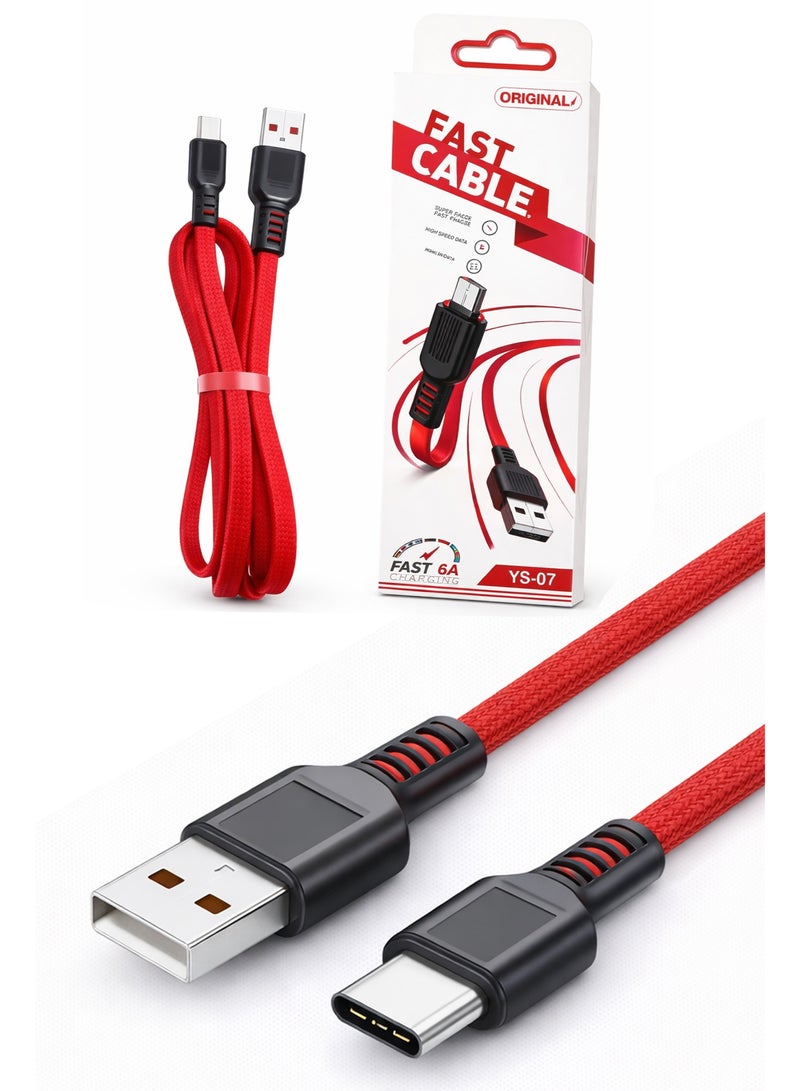 USB Type C Fast Charging Cable 6A 1 Meter Braided Charging Cord High Speed Data Transfer Durable Nylon USB-C Cable for Android Devices Power Charging - Image 1