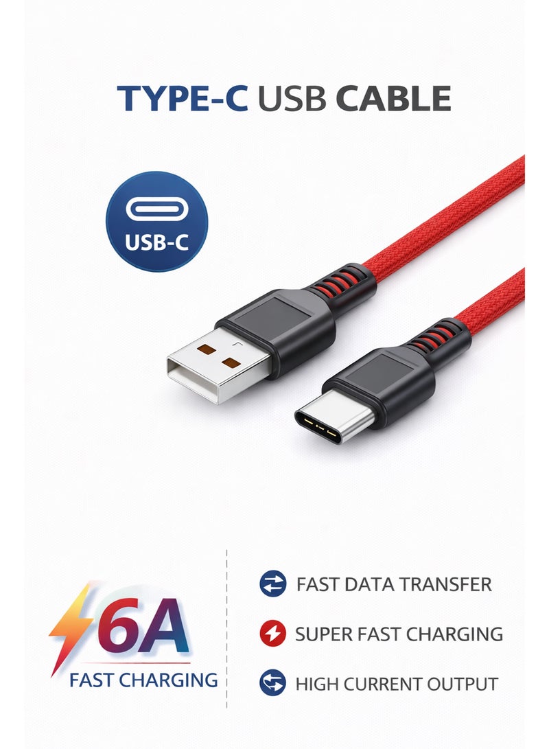 USB Type C Fast Charging Cable 6A 1 Meter Braided Charging Cord High Speed Data Transfer Durable Nylon USB-C Cable for Android Devices Power Charging - Image 2