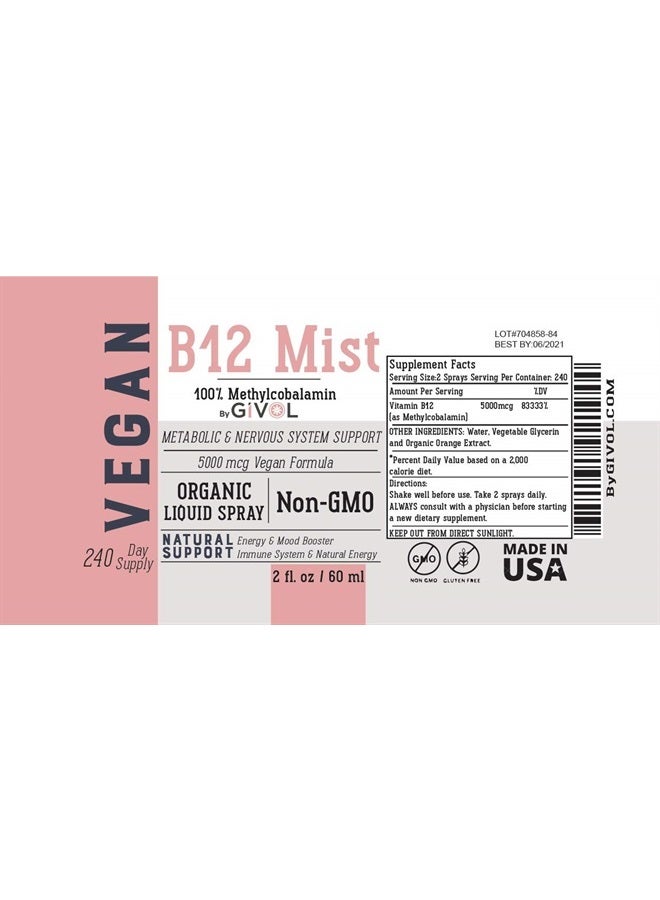 GIVOL Vegan Vitamin B12 Liquid Mist Organic 5,000mcg Methylcobalamin - Image 3