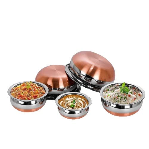 KC Stainless Steel Copper Bottom Kitchen Serving Cooking Bowl Biryani Handi Handi Set 5Pieces with Cover - Image 4