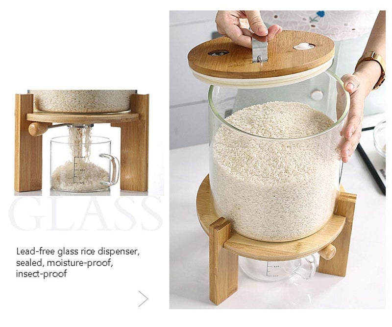 Aprilhp Flour and Cereal Container, 5L/8L, Rice Dispenser, Creative Glass Food Storge Container for Kitchen Organization and Pantry Store, Airtight Lid and Wooden Stand8L  - Image 5