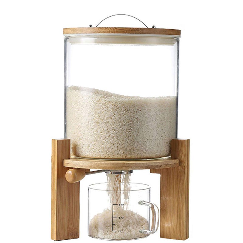 Aprilhp Flour and Cereal Container, 5L/8L, Rice Dispenser, Creative Glass Food Storge Container for Kitchen Organization and Pantry Store, Airtight Lid and Wooden Stand8L  - Image 1