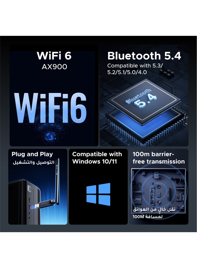 يو جرين محول UGREEN AX900 WiFi 6 بلوتوث 5.4 مزدوج النطاق (5GHz 900Mbps، 2.4GHz 287Mbps)، هوائي عالي الكسب 6dBi، محول شبكة لاسلكية لسطح المكتب/الكمبيوتر المحمول، متوافق مع ويندوز 10/11 - Image 2