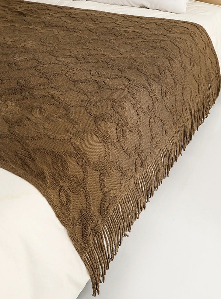 إسكدنيا الجاكار المنسوجة شرابة تصميم محبوك بطانية لينة براون - Image 2
