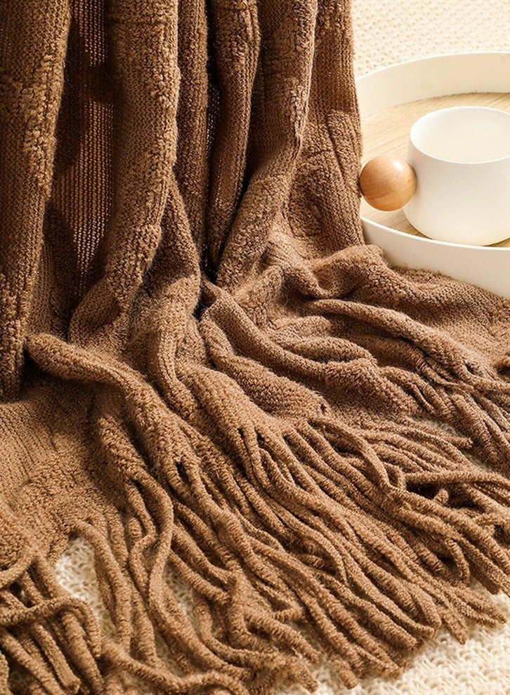 إسكدنيا الجاكار المنسوجة شرابة تصميم محبوك بطانية لينة براون - Image 3