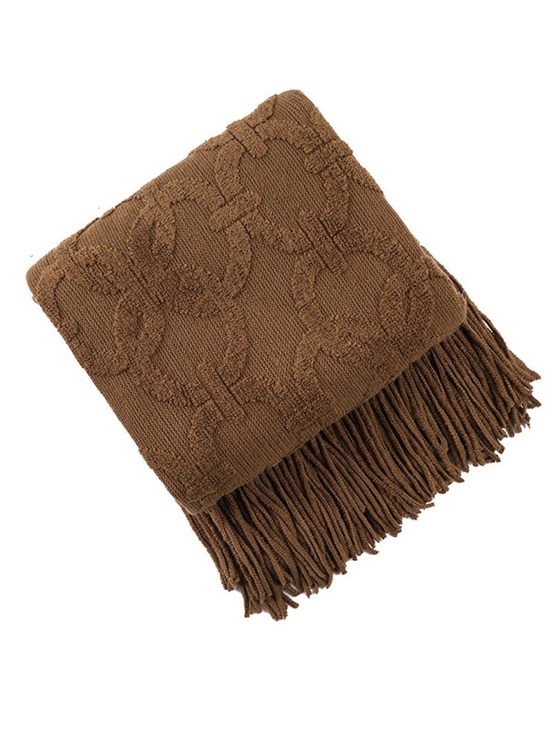 إسكدنيا الجاكار المنسوجة شرابة تصميم محبوك بطانية لينة براون - Image 4
