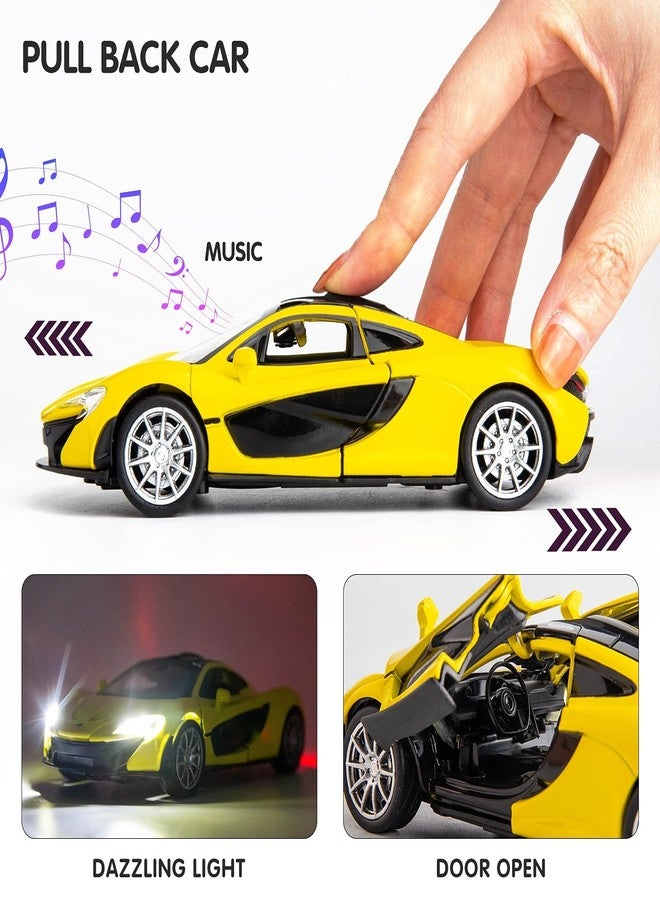 TONIRY Scale Exclusive Alloy Metal Pull Back Die-cast Car Model with Sound Light Mini Auto Toy for Kids Metal Model Toy Car with Sound and Light (1:32 Scale MCLAREAN P1- Yellow) - Image 3