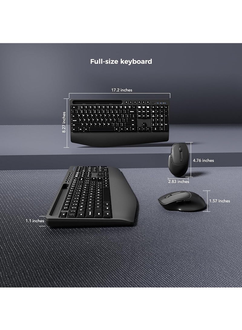 اووكاي لوحة مفاتيح وماوس لاسلكيان مريحان، قابلان للشحن بتردد 2.4 جيجاهرتز، بتصميم موجة هادئة، مع مسند للمعصم وحامل للهاتف، لأجهزة الكمبيوتر، واللاب توب، والكمبيوتر الشخصي، وماك، وويندوز (أسود) - Image 5
