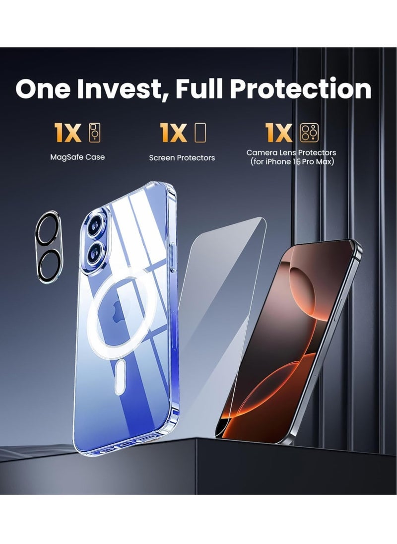 Gravity iPhone 16 Case - Clear with Screen Protector & Camera Lens Protector, Slim MagSafe-Compatible Shockproof Silicone TPU Bumper & Hard PC Cover - Image 2