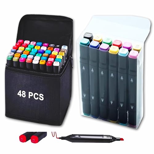 Corslet Combo 48 + 12 Dual-Tip Alcohol Marker Pens – Fine & Broad Art Markers for Drawing, Sketching & Coloring | Vibrant Permanent Artist Markers with Carry Case for Adults & Kids - Image 1