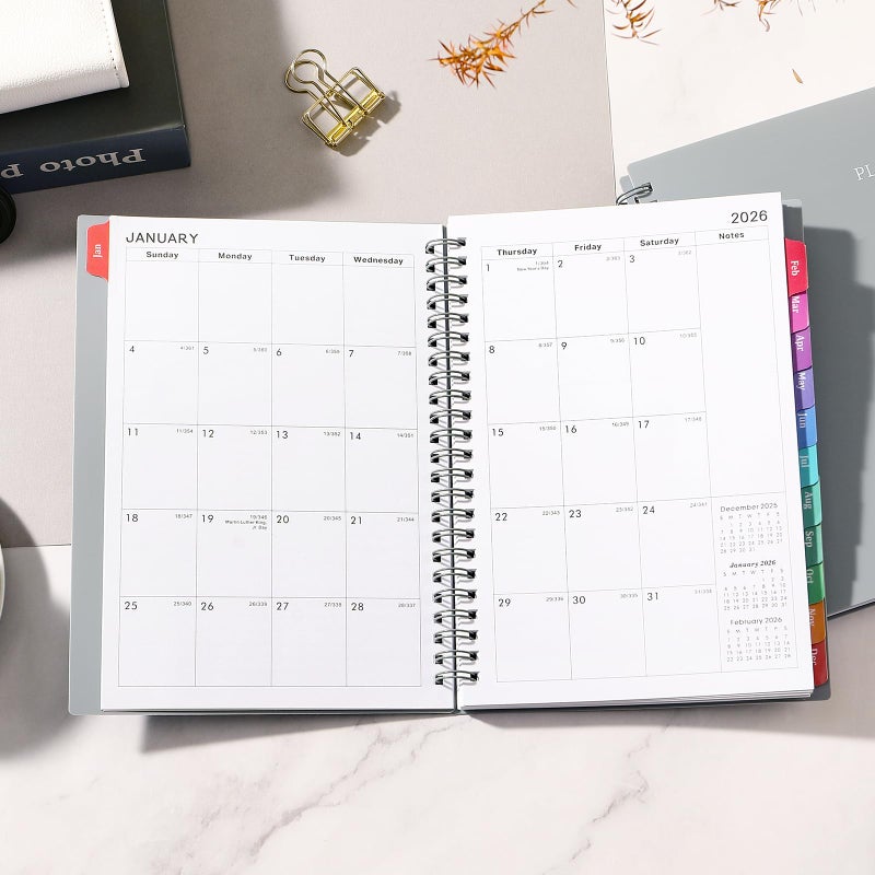 BooQool 2026 Planner - Jan 2026 - Dec 2026, 2026 Calendar Planner, 2026 Planner Weekly and Monthly, 6.25" Ã— 8.3", Tabs, Inner Pocket, Strong Twin-Wire Binding, Holiday - Image 3