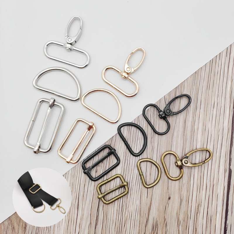 Light Golden Alloy DIY Keychain Set 33pcs Oval Swivel Hook D Ring Sliding Clasp - Image 1