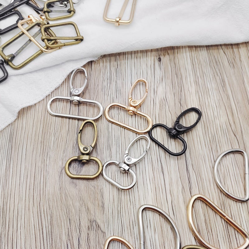 Light Golden Alloy DIY Keychain Set 33pcs Oval Swivel Hook D Ring Sliding Clasp - Image 2