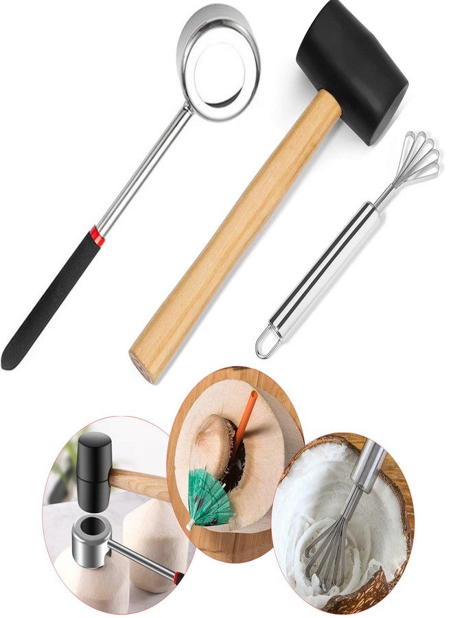 MGGi Stainless Steel Coconut Opener Set of 3, Tool Kit for Opening Fresh Coconuts - Image 1