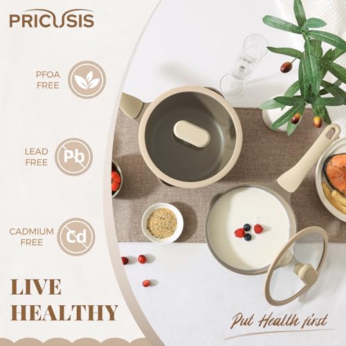 PRICUSIS Nonstick Saucepan with Lid, 2 Quart Sauce Pan, Healthy Sauce Pot with Pour Spouts for Multipurpose Use, PTFE, PFOA Free, Induction Compatible, Apricot - Image 5