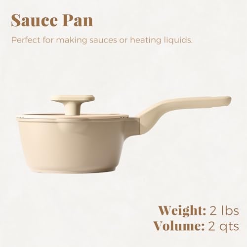 PRICUSIS Nonstick Saucepan with Lid, 2 Quart Sauce Pan, Healthy Sauce Pot with Pour Spouts for Multipurpose Use, PTFE, PFOA Free, Induction Compatible, Apricot - Image 2